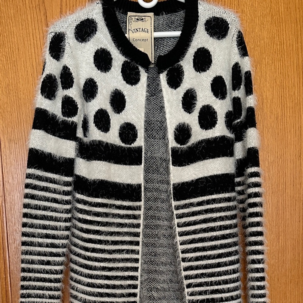 Vintage Black and White Striped Polka Dot Cardigan